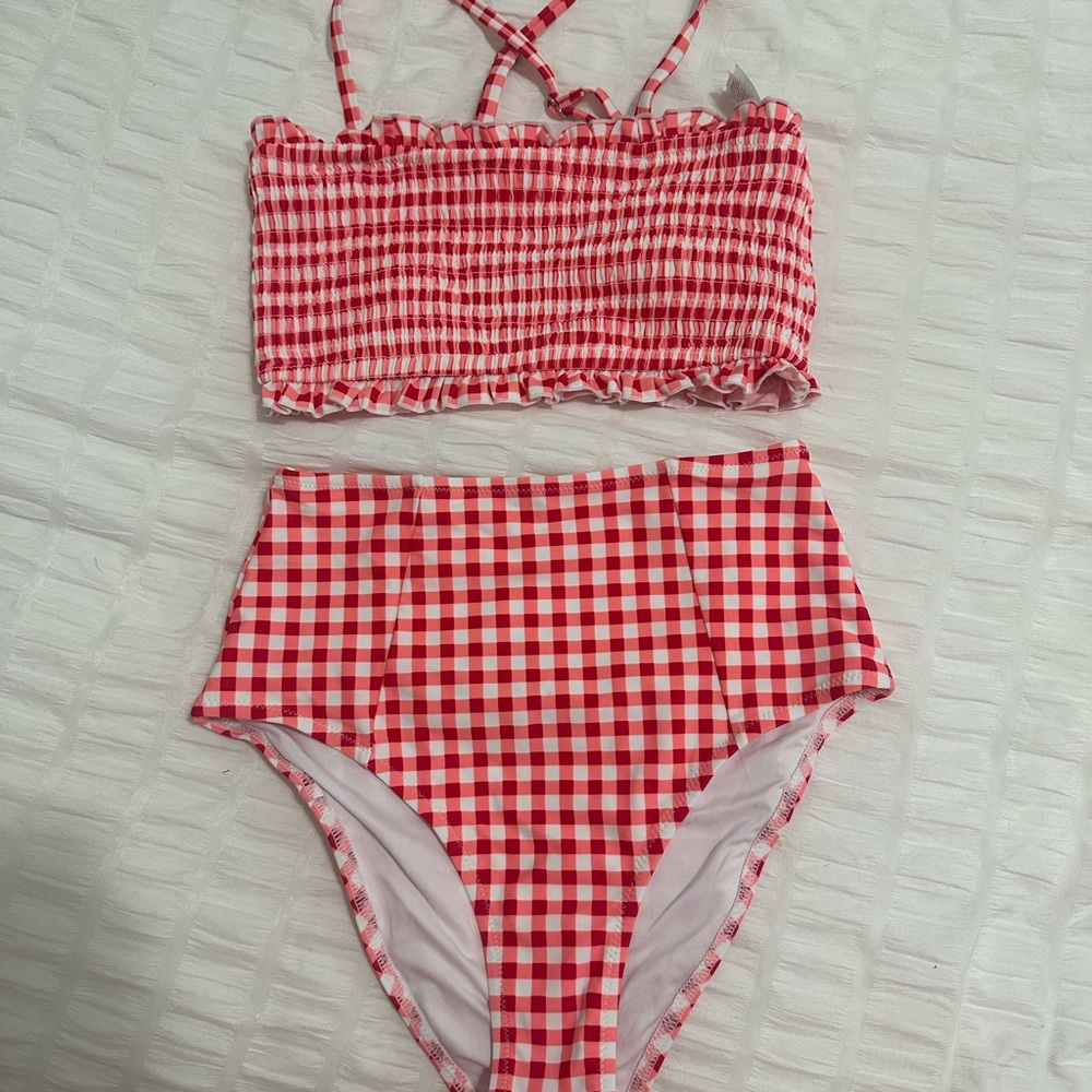 Cupshe Red and White Checkered Bikini